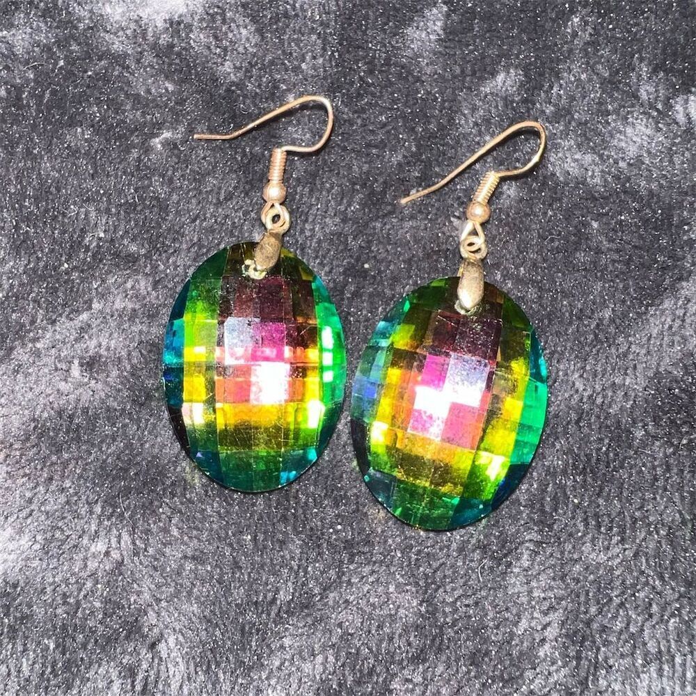 Rainbow Vitrail Crystal Oval Dangle Earrings Multicolor